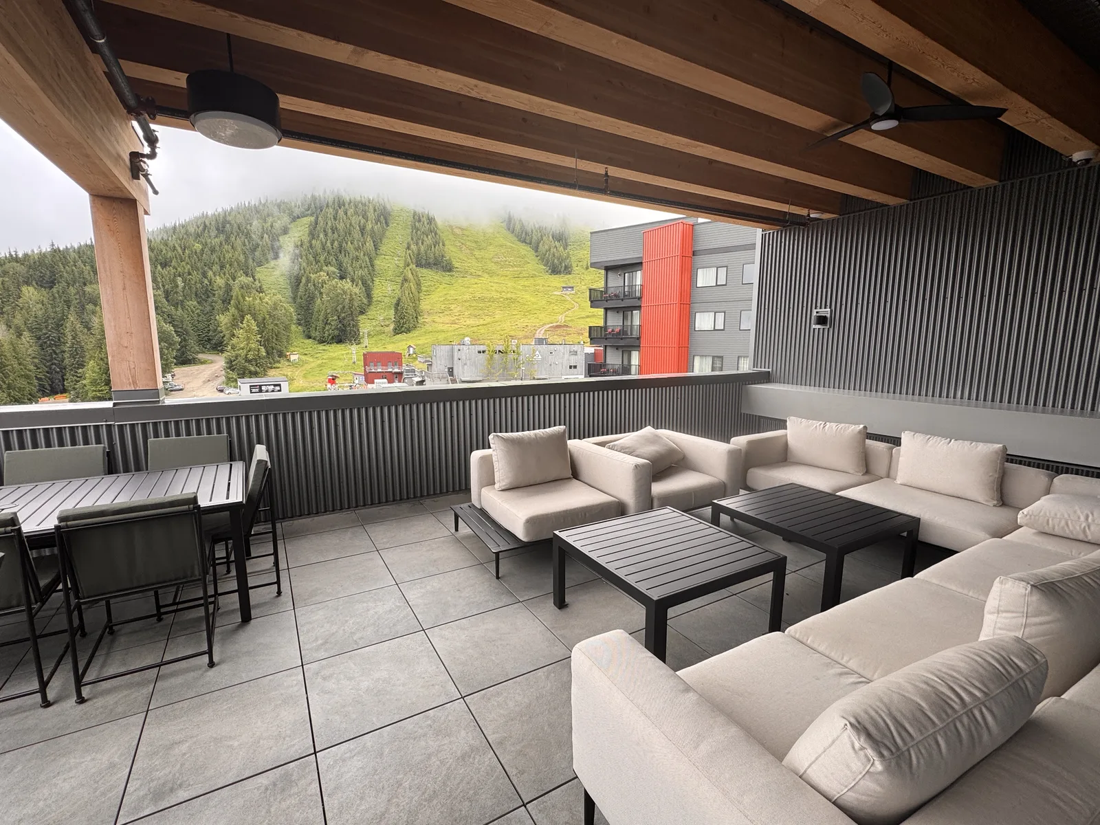 Rooftop sofas overlooking the ski hill